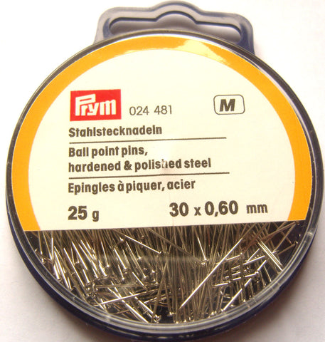 PIN09 Ball Point Pins 30 x 0.6mm Hardened and Polished Steel. 25g Tub - Ribbonmoon