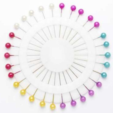 PIN24 37mm Pearl Headed Assorted Colours Pins x 40 on a Wheel