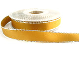 R0019 15mm Honey Gold Double Face Satin Ribbon with Metallic Silver Borders