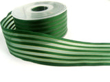 R0032 40mm Green Satin, Sheer and Thin Bronze Lurex Striped Ribbon,Wired