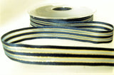 R0047 15mm Navy Satin-Sheer-Gold Metallic Stripe Ribbon by Berisfords