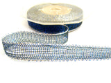 R0057 15mm Metallic Sheer Mesh Ribbon, Royal Blue, Hunter Green and Silver Edge