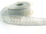 R0068 25mm Ice Blue Translucent Polyester Ribbon, Metallic Silver Print