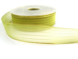 R0072 25mm Pistachio Green Sheer Ribbon with Metallic Gold Stripes
