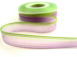 R0074 16mm Lilacs and Green Striped Sheer Ribbon