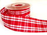 R0087 40mm Red and White Gingham Ribbon. Wire Edge