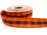 R0089 25mm Orange and Black Gingham Ribbon with Satin Banded Borders