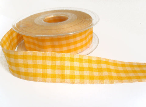 R0096 25mm Yellow and Cream Rustic Polyester Gingham Ribbon by Berisfords