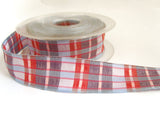 R0097 25mm Blues, Red Pink and Purple Polyester Tartan Ribbon