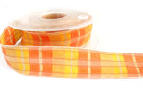R0102 25mm Peach, Oranges, Yellow and Cream Tartan Ribbon