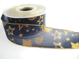 R0149 40mm Navy Translucent Polyester Ribbon, Metallic Gold Print