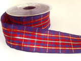 R0151 40mm Purple, Red and Gold Tartan Ribbon with Thin Metallic Gold Stripes