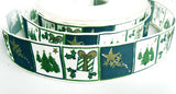 R0254 26mm Navy-Green-White-Bronze Christmas Print Ribbon, Berisfords