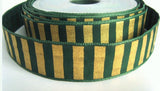R0256 26mm Green-Metallic Gold Printed Bands Taffeta Ribbon,Berisfords