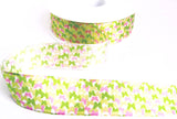 R0263 27mm White-Greens-Pink Butterfly Print Taffeta Ribbon,Berisfords