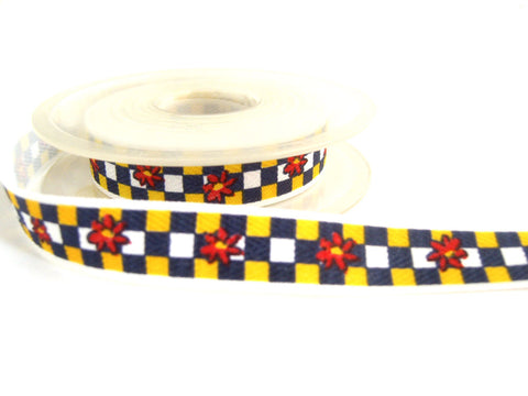 R0265 16mm Thick Acrylic Tape Ribbon with a Check and Flower Design