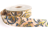 R0266 25mm Beige's Moonlight Blue and Metallic Gold Printed Ribbon