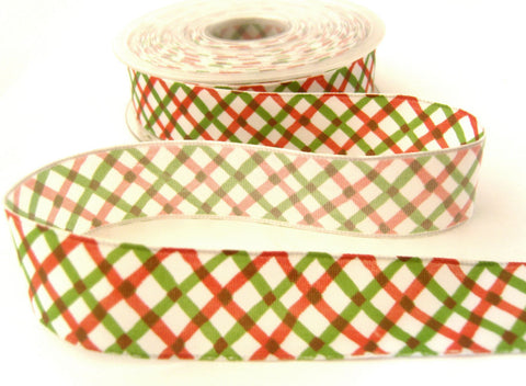 R0269 25mm Red, White, Green and Brown Printed "Joker" Taffeta Ribbon