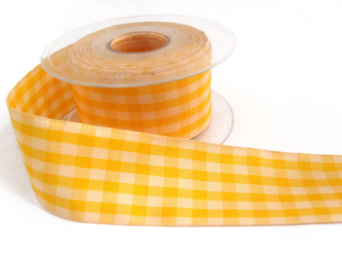 R0270 40mm Yellow and Antique Cream Gingham Ribbon