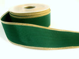 R0284 40mm Green Thick Woven Ribbon-Metallic Gold Edges. Berisfords