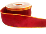 R0285 40mm Scarlet Berry Thick Polyester Ribbon, Metallic Gold Edges