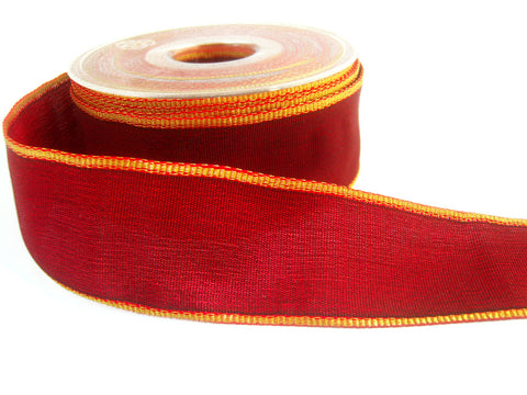 R0285 40mm Scarlet Berry Thick Polyester Ribbon, Metallic Gold Edges