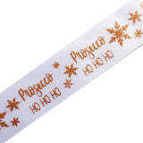 R0302 25mm White Satin Ribbon Metallic Prosseco Christmas Print, Berisfords