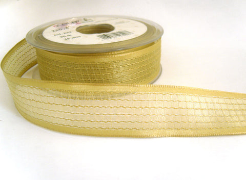 R0315 26mm Straw Beige Woven Sheer Ribbon. Wire Edge