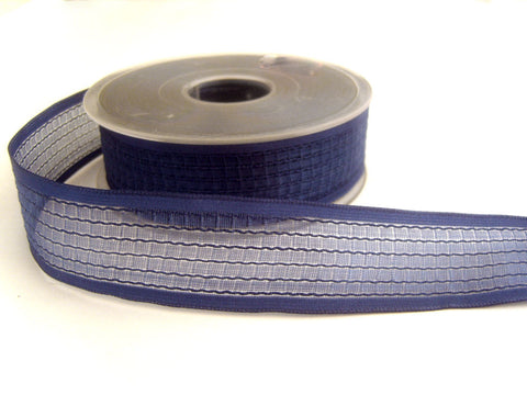 R0319 25mm Royal Navy Woven Sheer Ribbon. Wire Edge