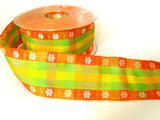 R0354C 40mm Gingham Ribbon with a Woven Daisy Design