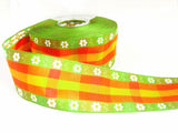 R0355 40mm Gingham Ribbon with a Woven Jacquard Daisy Design