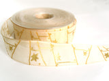 R0375 27mm Cream Translucent Polyester Ribbon, Metallic Gold Print