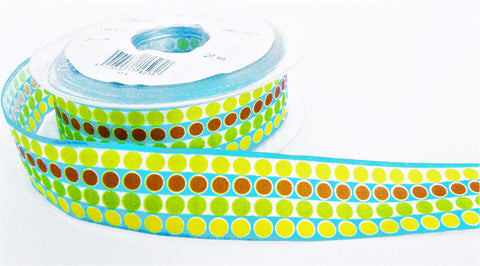 R0383 25mm Multi Colour-Spotty Striped Taffeta Ribbon by Berisfords