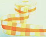 R0384 40mm Yellows-White Banded Gingham Ribbon by Berisfords