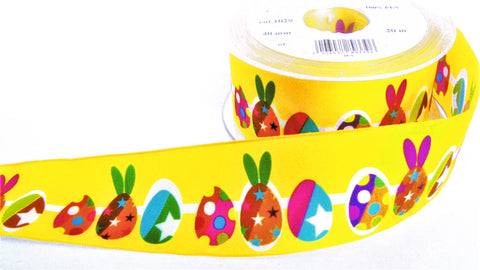 R0425 40mm Yellow Based Easter Theme Printed Taffeta Ribbon,Berisfords