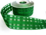 R0571 40mm Bottle Green Sheer Check Ribbon. Wire Edge