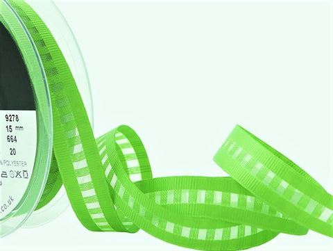 R0601 15mm Meadow Green Grosgrain-Sheer Centre Ladder Ribbon,Berisfords