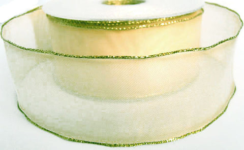 R0704 40mm Cream-Metallic Edge Translucent Polyester Ribbon, Berisfords