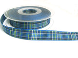 R1024 16mm Blues and Green Tartan Ribbon with Thin Metallic Silver Stripes
