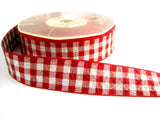 R1030 25mm Scarlet Berry and Silver Metallic Check Ribbon