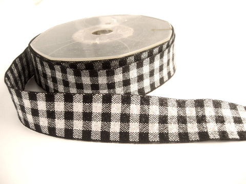 R1032 24mm Black and Silver Metallic Check Ribbon