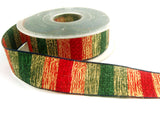 R1033 25mm Scarlet Berry, Green, Gold and Navy Metallic Banded Ribbon