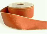 R1068 38mm Brick Pink Double Faced Satin Ribbon, Metallic Gold Edge