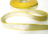 R1079 13mm Metallic Silver Double Face Lame Ribbon with Yellow Borders