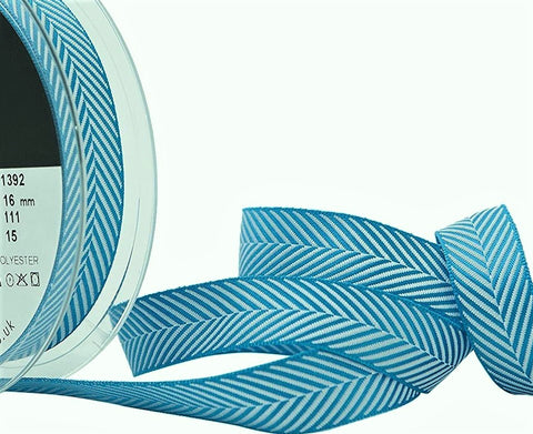 R1082 16mm Sapphire Blue Herringbone Woven Jacquard Ribbon, Berisfords