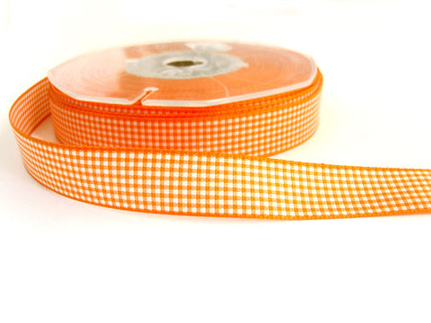 R1084 15mm Orange and White Polyester Gingham Ribbon