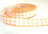 R1089 16mm Peach and White Polyester Gingham Ribbon