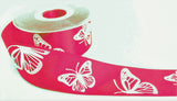 R1202 40mm Pink Satin with White Embossed Butterfly Ribbon, Berisfords