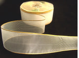R1227C 40mm White Water Resistant Sheer Ribbon with Metallic Gold Borders.