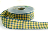 R1255 26mm Yellowy Cream, Blues and Green Gingham Check Ribbon